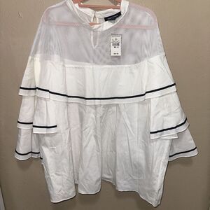 Ashley Stewart White Mesh‎ Ruffle Trim Top Plus Size 26/28 NWT